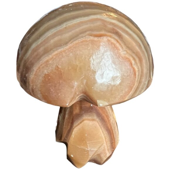 Vtg 1974 Hand-carved Natural Banded Jasper Mushroom Browns and Tans Freestanding - Picture 5 of 15